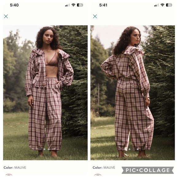 NWT new XL Anthropologie flannel parachute pajama bottoms pants plaid mauve - Picture 5 of 17